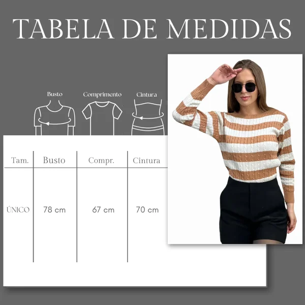 Blusa Tricô Trancinha Listra Suéter - Imagem 3