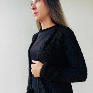 Maxi cardigan de pelo sherpa - Preto, G
