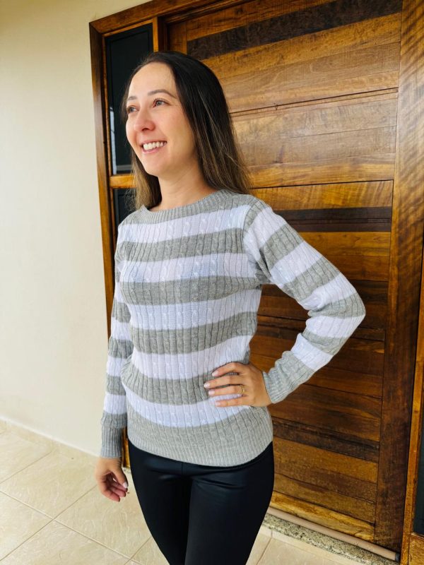 Blusa Tricô Trancinha Listra Suéter