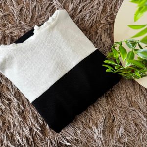 Conjunto Feminino Calça Blusa Frio Malha Crepe Full - Branco e preto, U
